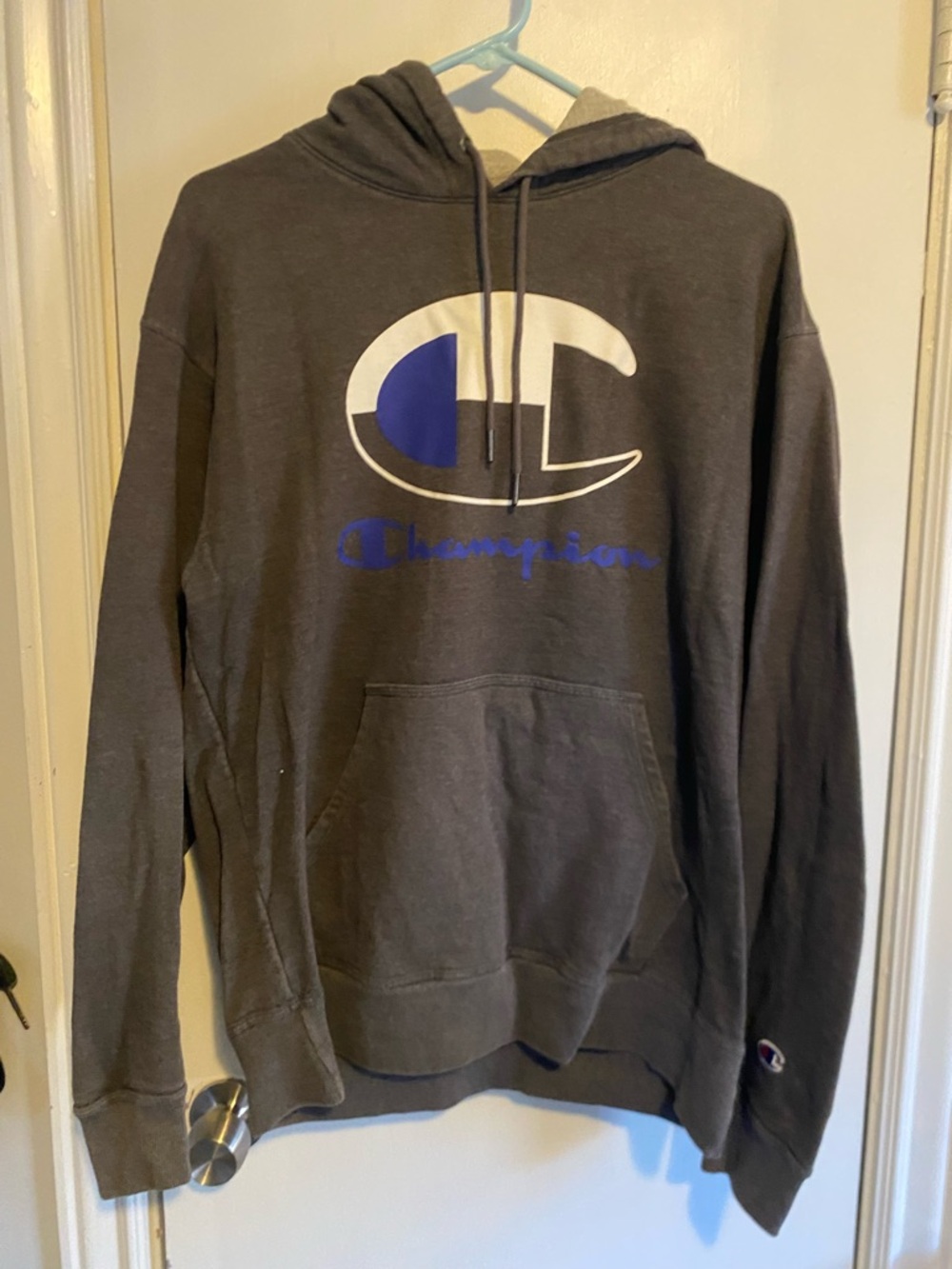 Champion Gray Pullover Hoodie with Blue & White Logo